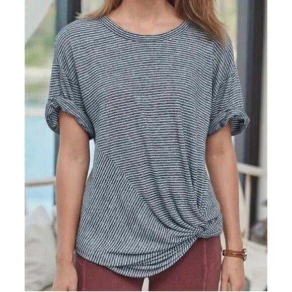 Sundance Tops - Sundance Linen-Cotton Emmaline Oversized Twist Front Striped Tee Size S